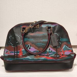 Coach Black and Multicolor Landscape Satchel.